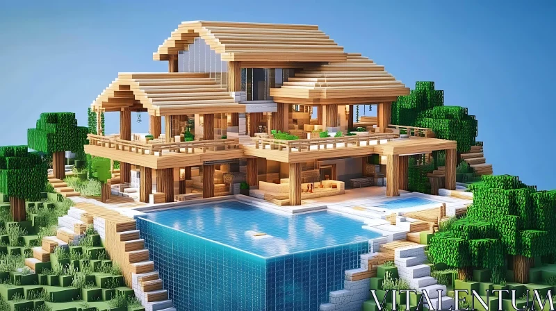 Modern Wooden Minecraft House on Hill