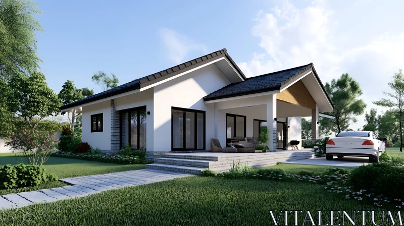 AI ART Contemporary Home Exterior with Greenery