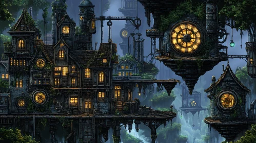 Fantasy Steampunk Floating Structures