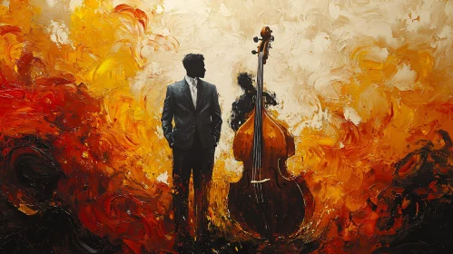 Abstract Silhouette with Double Bass