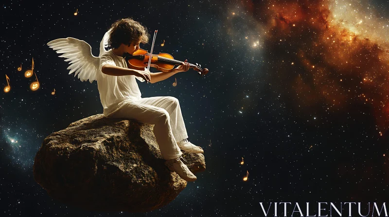 Ethereal Angel with Violin in Space AI Image