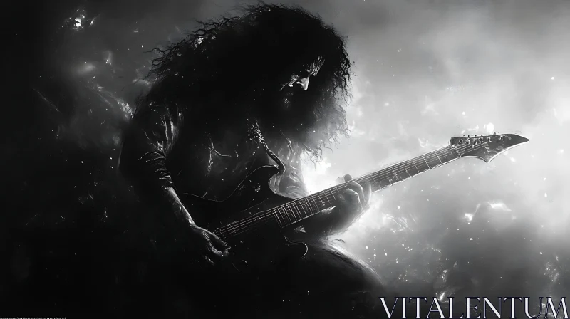 Rock Guitarist Performance in Atmospheric Smoke AI Image