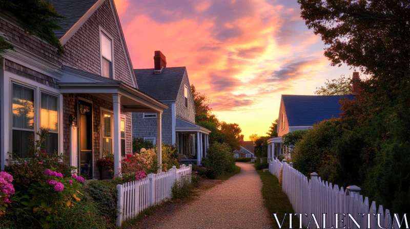 Charming Suburban Scene at Sunset AI Image