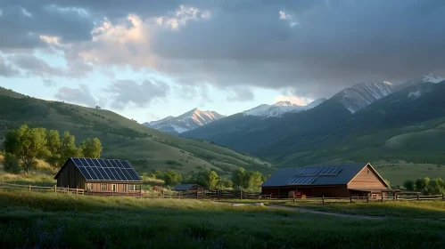 Serene Farmhouses in the Countryside with Mountains