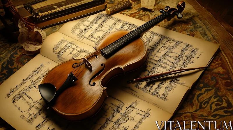 Antique Violin with Sheet Music AI Image