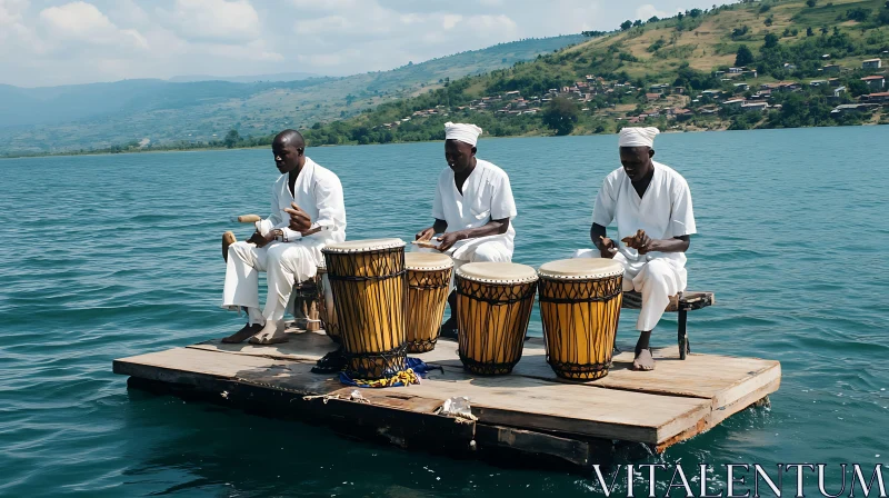 Cultural Drumming Performance on a Lake AI Image