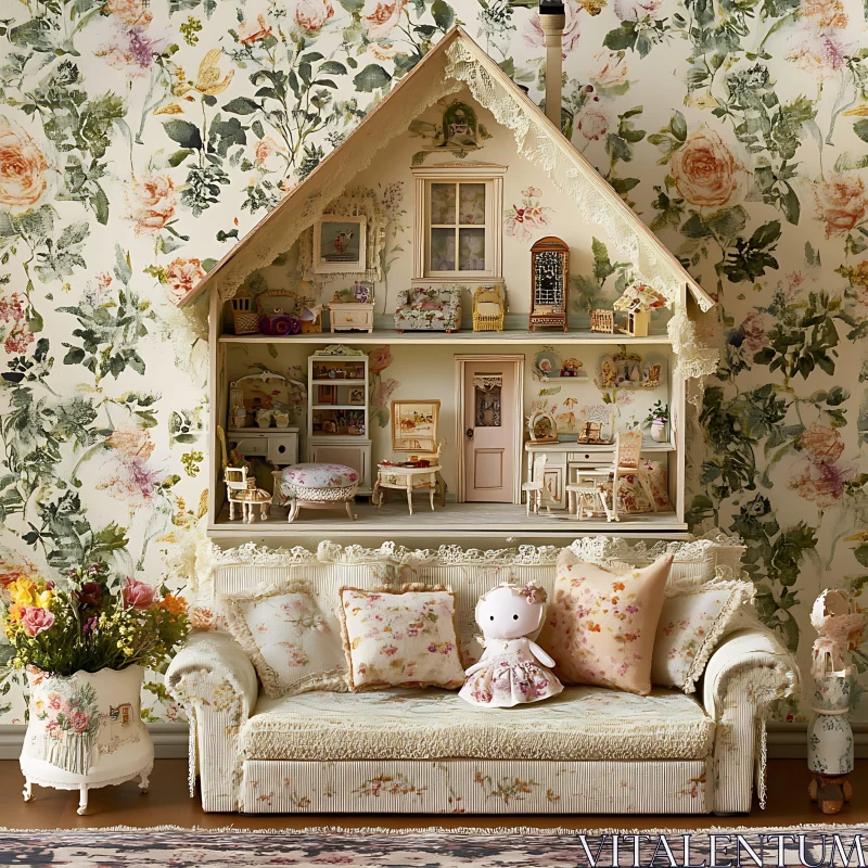 Intricately Designed Floral Dollhouse AI Image