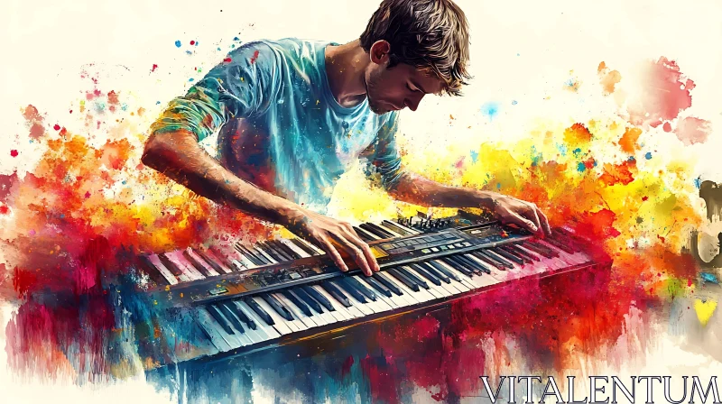 AI ART Vibrant Artistic Portrait of a Keyboard Musician