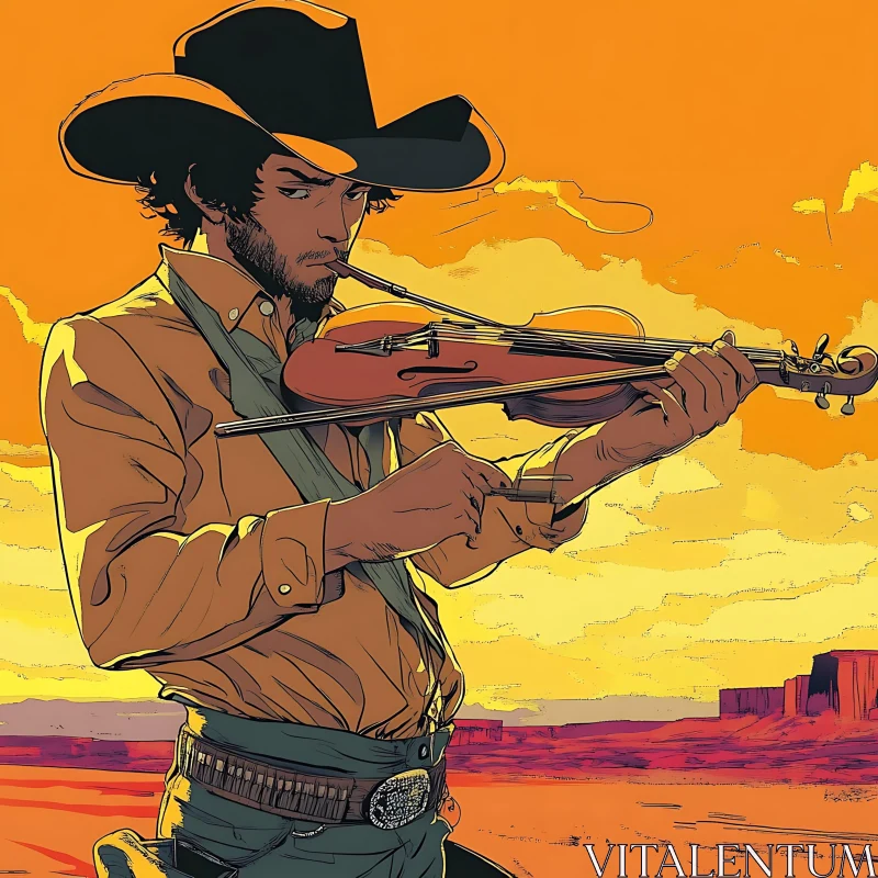 AI ART Western Cowboy Violinist Art