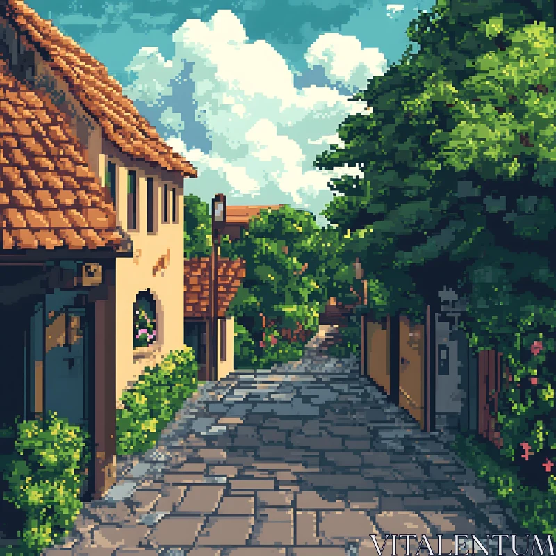 AI ART Rustic Pixel Art Village Scene