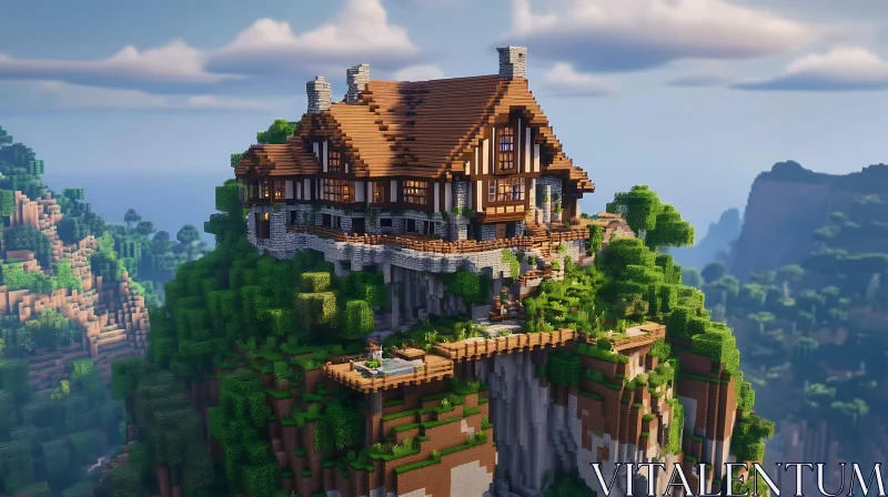 Pixel Art Cliffside House with Stunning Views AI Image