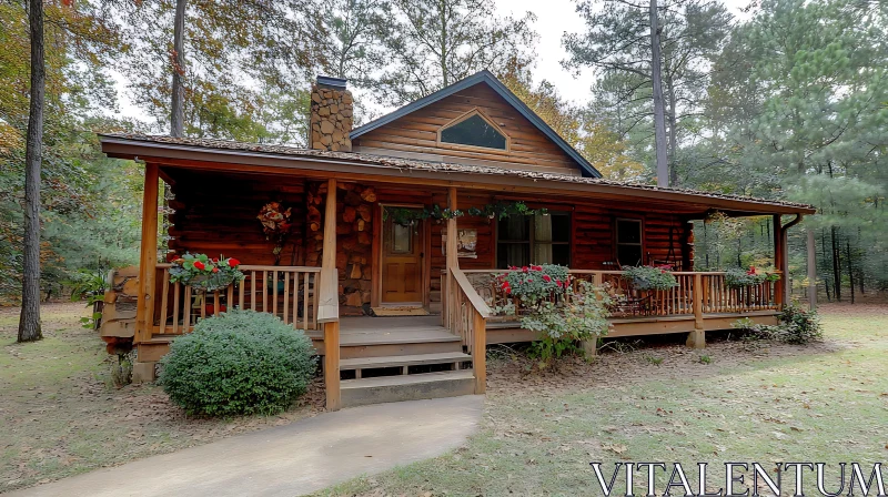 Rustic Forest Cabin with Wooden Porch AI Image