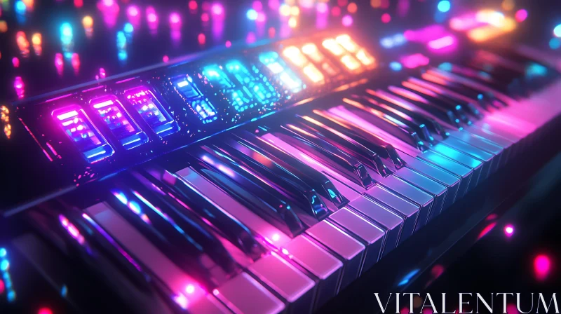 Colorful Synthesizer Keyboard Illuminated by Neon Lights AI Image