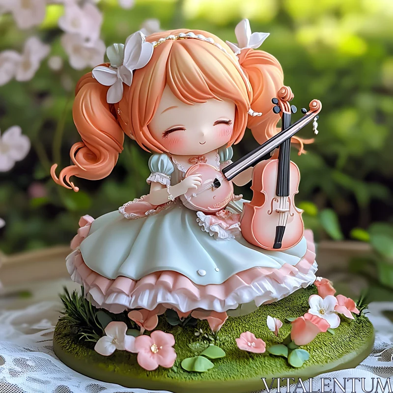 Adorable Doll with Violin in Pastel Dress AI Image