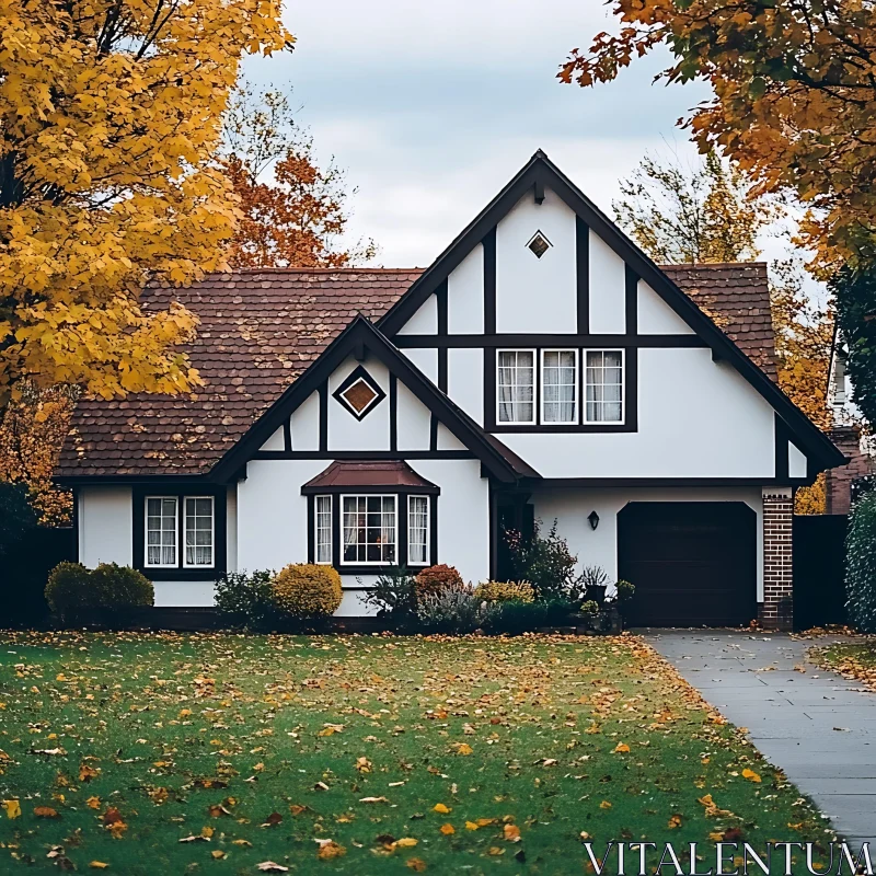 AI ART Autumnal Tudor House with Lush Foliage