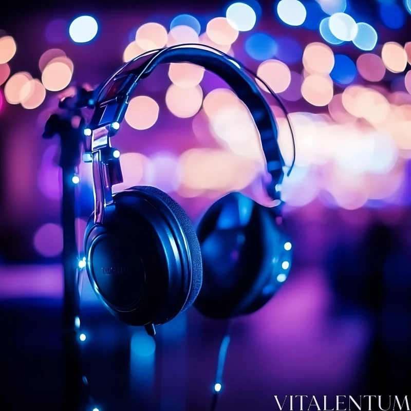 Headphones with Bokeh Lighting AI Image