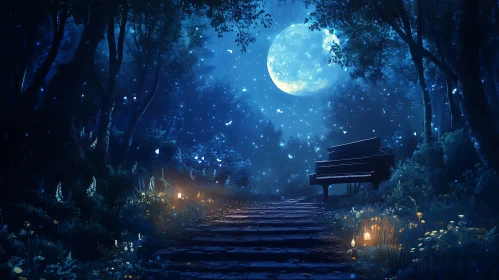 Mystical Moonlit Forest Walk with Piano