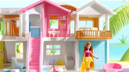 Colorful Barbie Dollhouse Playset with Miniature Furniture