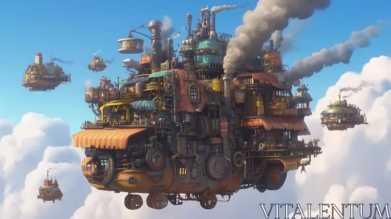 Floating Steampunk Metropolis AI Image