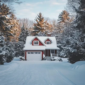 Snow-Covered Cottage in a Winter Forest