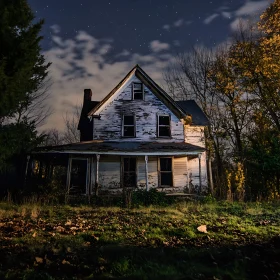 Spooky Abandoned House with Night Sky