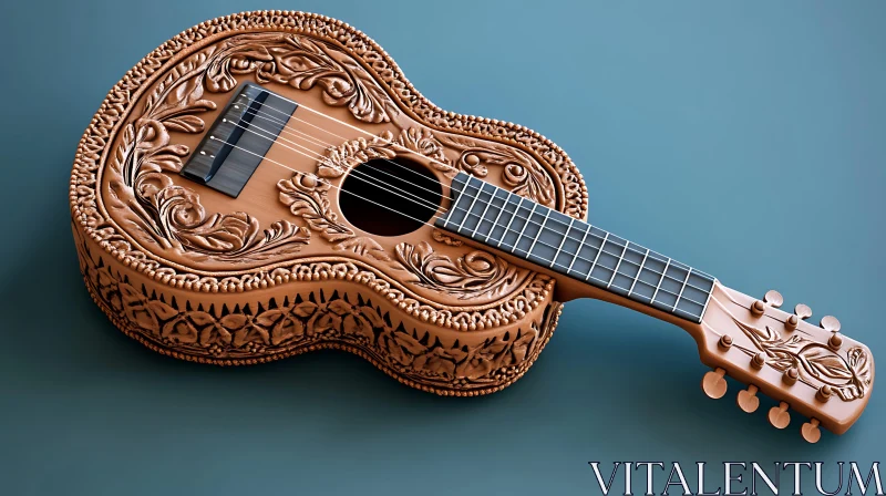 Ornate Carved Guitar in Wood AI Image