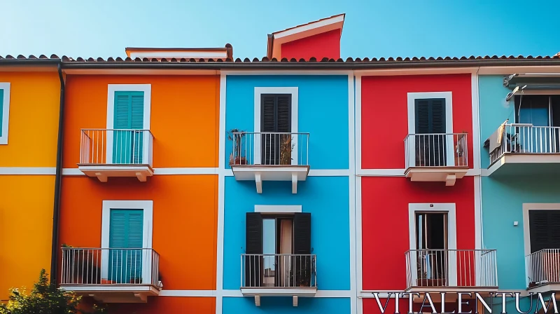 Vibrant Painted Houses with Balconies AI Image