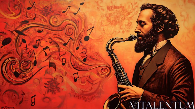 Bearded Man and Saxophone Abstract Art AI Image