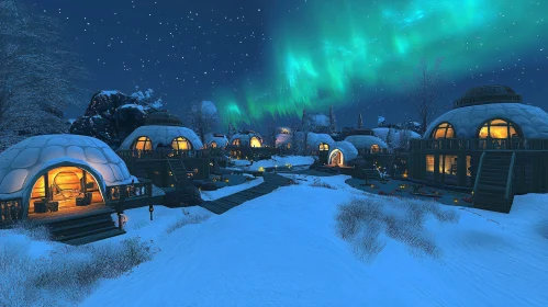 Igloo Huts Illuminated in Winter Night