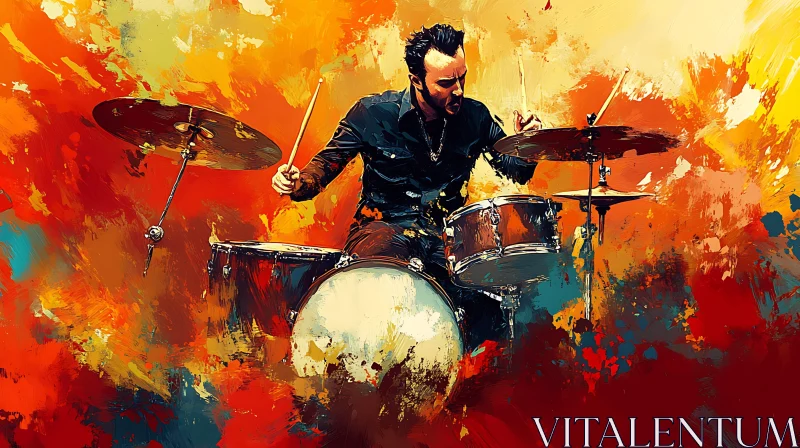 Dynamic Drummer in Vibrant Abstract Art AI Image