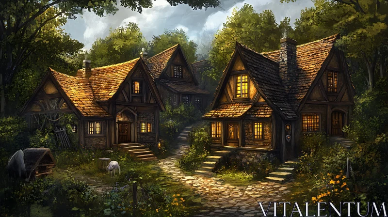 Cozy Cottages in Lush Greenery AI Image