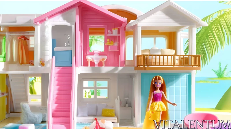 AI ART Colorful Barbie Dollhouse Playset with Miniature Furniture