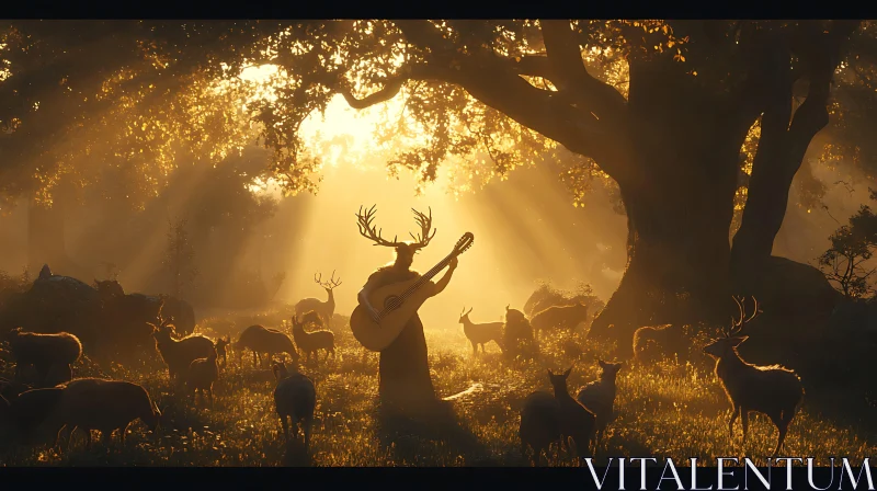 Enchanted Woodland: Music and Wildlife AI Image