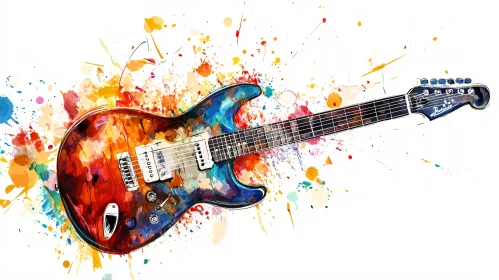 Colorful Electric Guitar in Abstract Surrealism