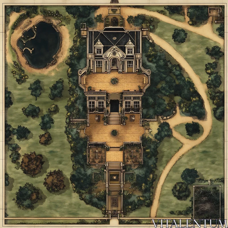 AI ART Grand Mansion with Elaborate Grounds and Pathways