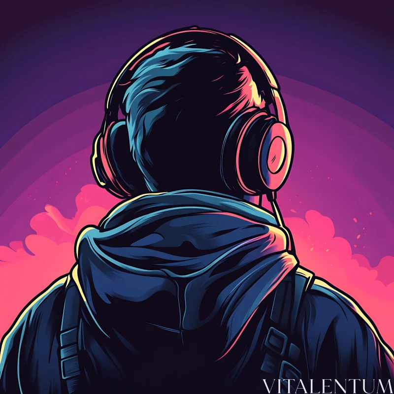 Colorful Surreal Portrait with Headphones AI Image