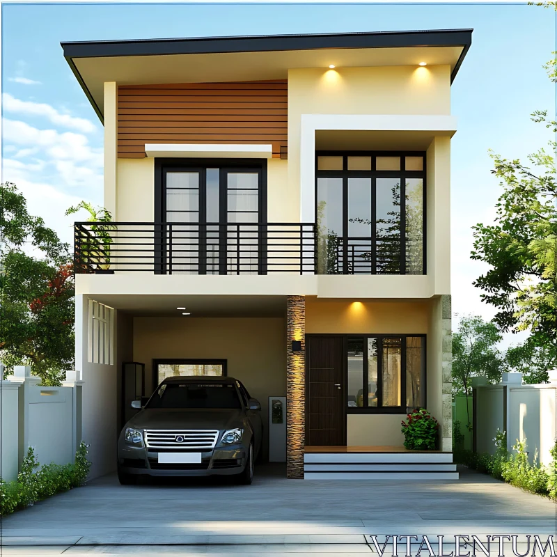 AI ART Contemporary Home Design with Large Windows and Carport