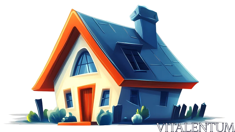 Charming Cartoonish House with Exaggerated Roof AI Image