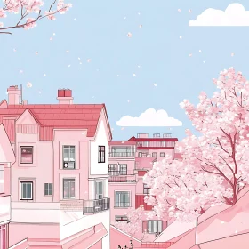 Idyllic Spring Day in a Pink Town