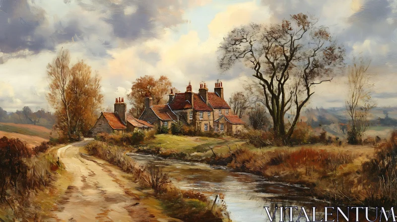 AI ART Tranquil Autumn Landscape with Cottages