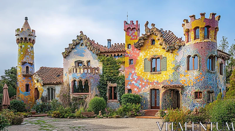 AI ART Colorful Mosaic House with Castle-Like Features