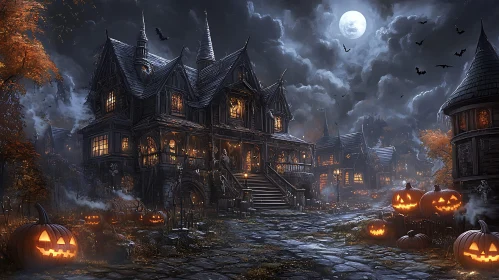 Spooky Halloween Haunted House Scene