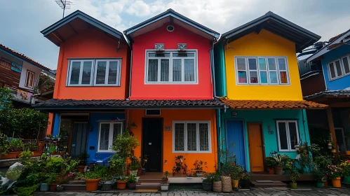 Bright and Cheerful Street of Colorful Houses