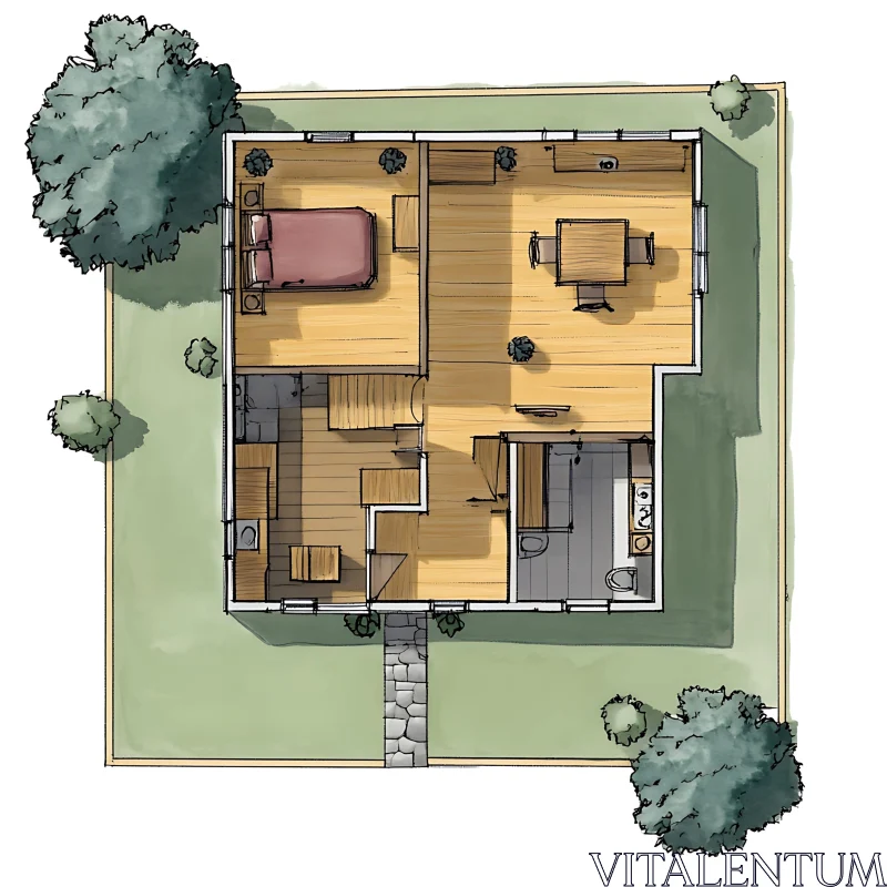 Architectural Floor Plan of One-Story House AI Image