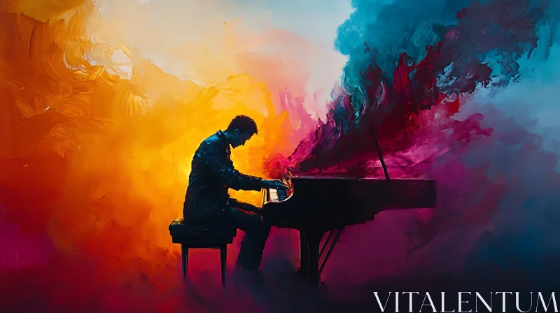 Abstract Art of Pianist with Colorful Flames AI Image