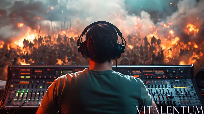 Sound Engineer at Fiery Concert Scene AI Image