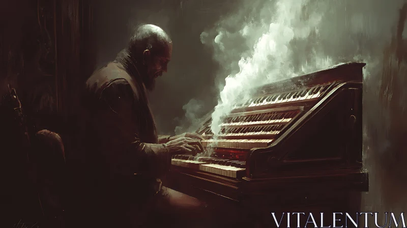 Mystical Piano Player in a Dark Ambiance AI Image