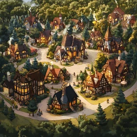 Charming Village Amidst Forest