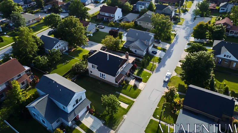 AI ART Aerial View of Peaceful Suburban Houses