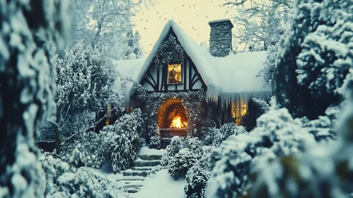 Winter Wonderland Cabin with Glowing Fireplace